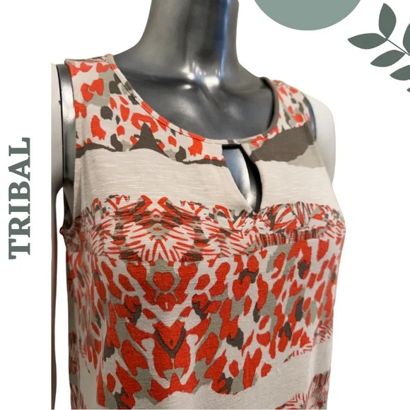 Tribal High Low Sleeveless Tunic Top Orange Grey Size Small - Picture 5 of 7